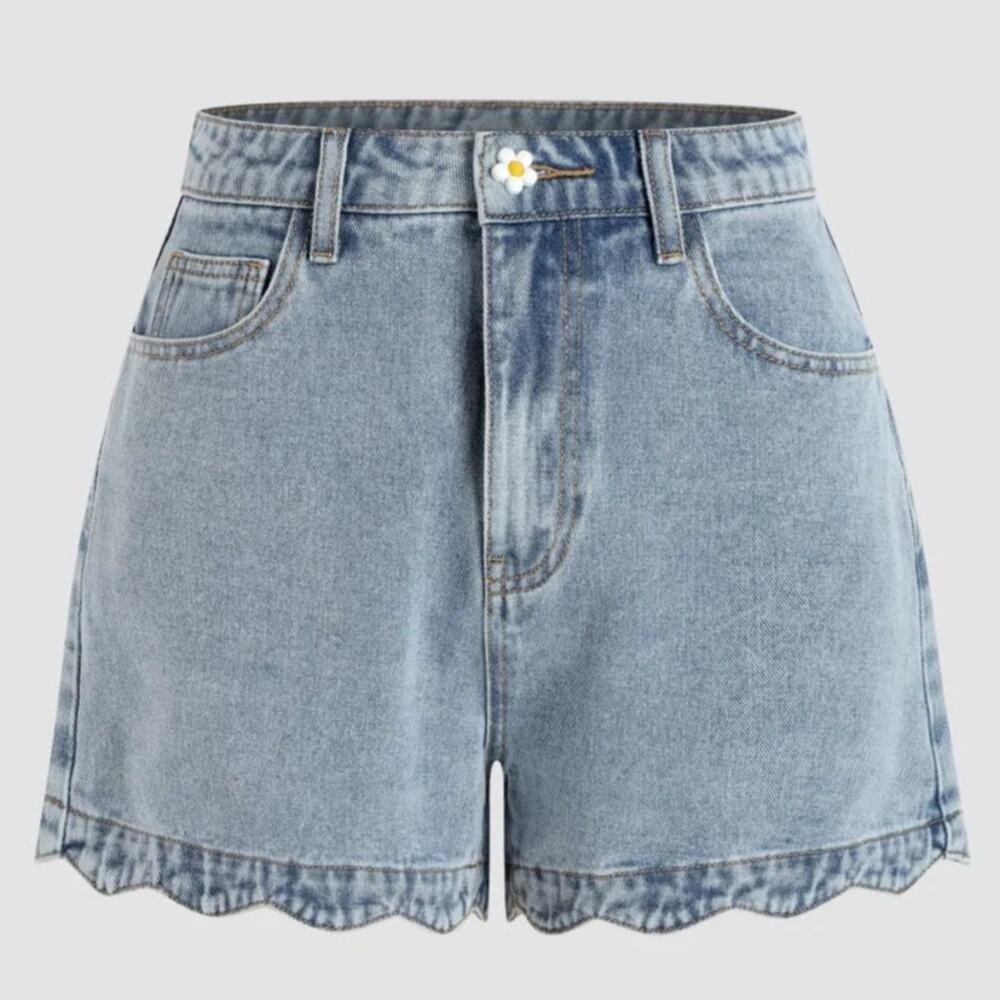 Cider Solid Wave Trim Daisy Button Denim Shorts B… - image 9